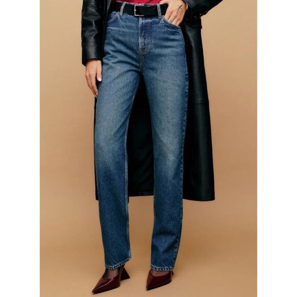 REFORMATION Women's Abby High Rise Straight Leg Denim Blue Jeans Size 28 - Picture 2 of 13